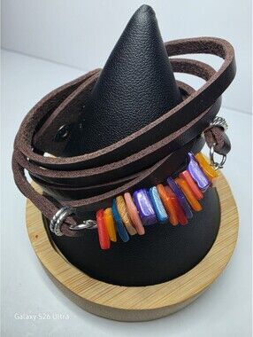 Boho Multi Color Shell Leather Wrap Bracelet
